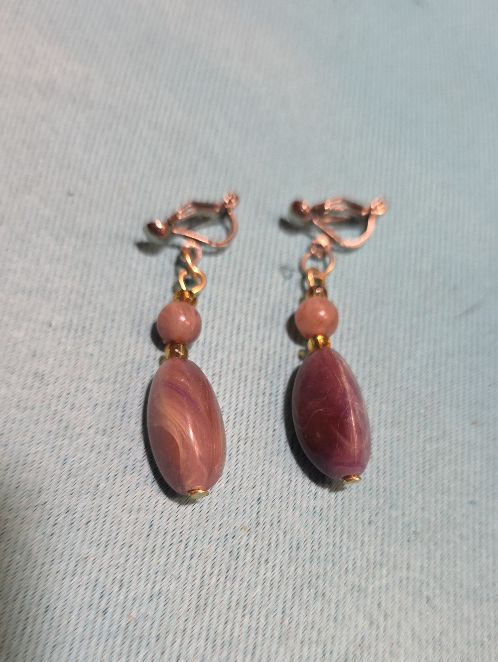 Silvertone Clip-On Earrings with Pink & Purple Beads